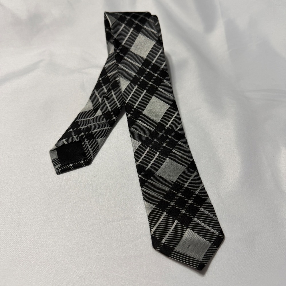 Alexander McQueen Necktie Mens OS Black Gray Plaid Wool Silk Made in Italy Snag